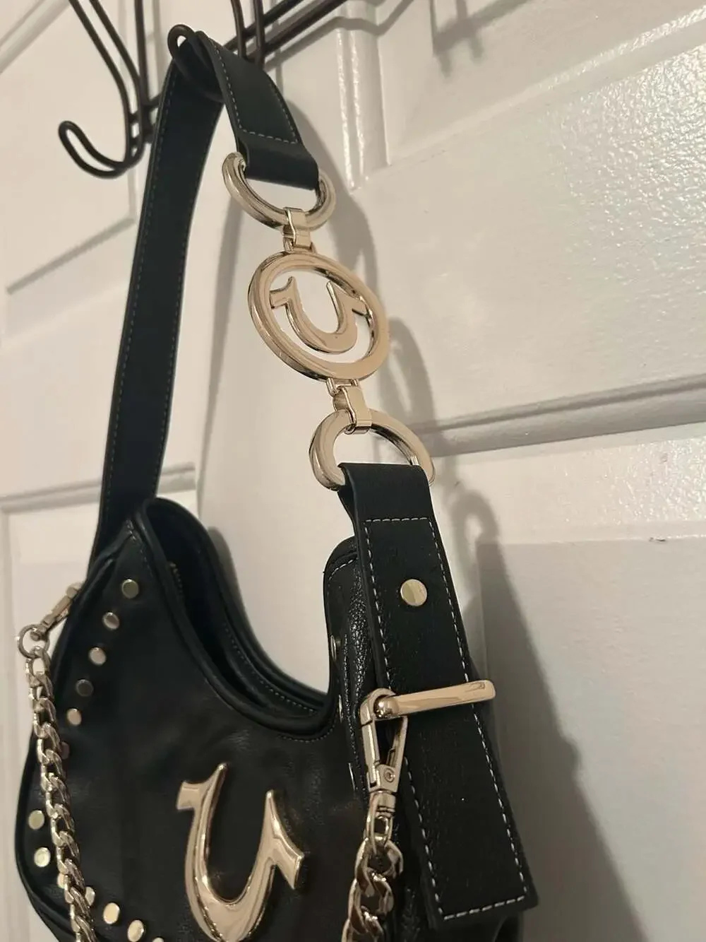 True Religion Studded Horseshoe Pebble Hobo Shoulder Bag
